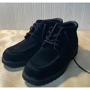 L.L. Bean Women Fieldstone Chukka Black Leather Suede Lace Lug Sol Ankle Boots 7